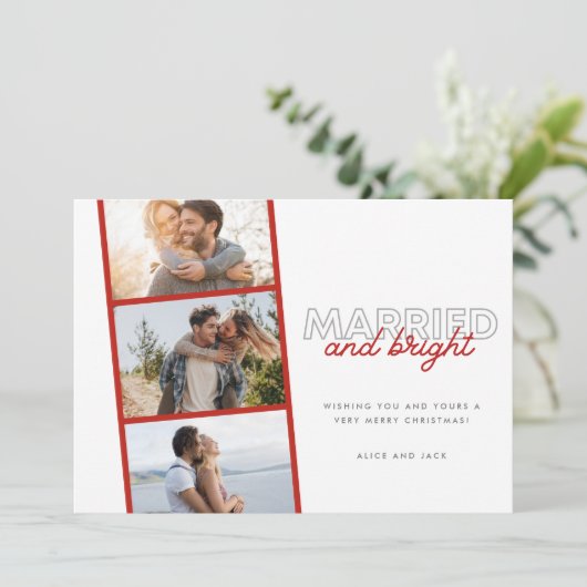 明るい結婚した写真新婚カップルのクリスマス シーズンカード (スタンド正面)
