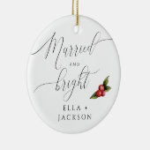 明るい結婚した初めてのクリスマスの写真 セラミックオーナメント (右)