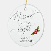 明るい結婚した初めてのクリスマスの写真 セラミックオーナメント (左)