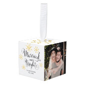 明るい結婚した新モダン規の写真 キューブオーナメント (正面アングル)