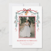 明るい結婚した新婚のクリスマスフォトカード シーズンカード (正面)