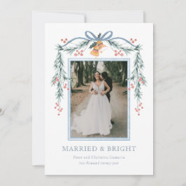 明るい結婚した新婚のクリスマスフォトカード シーズンカード