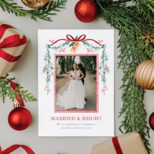 明るい結婚した新婚のクリスマスフォトカード シーズンカード