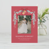 明るい結婚した新婚のクリスマスフォトカード シーズンカード (スタンド正面)