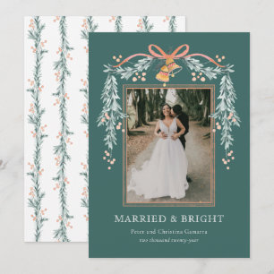 明るい結婚した新婚のクリスマスフォトカード シーズンカード