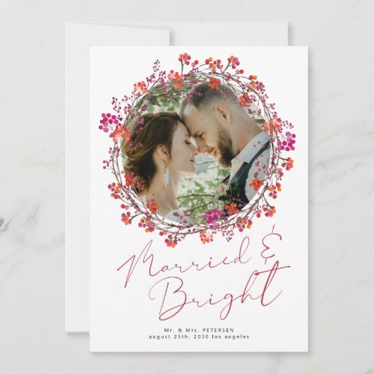 明るい結婚した新婚の写真クリスマス サンキューカード (正面)