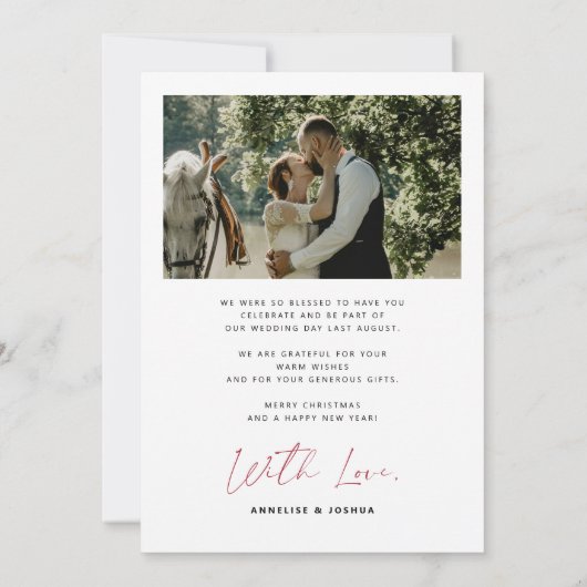 明るい結婚した新婚の写真クリスマス サンキューカード (裏面)