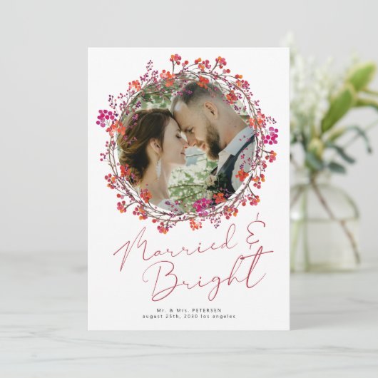 明るい結婚した新婚の写真クリスマス シーズンカード (スタンド正面)