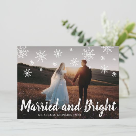 明るい結婚した新婚の写真クリスマス シーズンカード (スタンド正面)