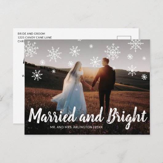 明るい結婚した新婚の写真クリスマス シーズンポストカード (正面/裏面)