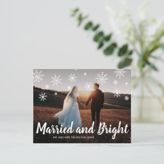 明るい結婚した新婚の写真クリスマス シーズンポストカード (スタンド正面)