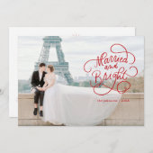 明るい結婚した新婚フラットホリデーカード シーズンカード (正面/裏面)