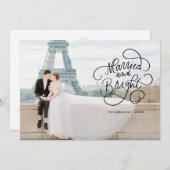 明るい結婚した新婚フラットホリデーカード シーズンカード (正面/裏面)