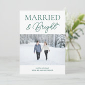 明るい結婚した緑のスクリプモダント写真クリスマス シーズンカード (スタンド正面)