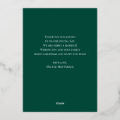 明るい結婚した緑の金ゴールドスクリプト写真クリスマス 箔シーズンカード (裏面)