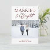 明るい結婚した赤のスクリプモダント写真クリスマス シーズンカード (スタンド正面)