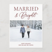 明るい結婚した赤のスクリプモダント写真クリスマス シーズンポストカード (正面)