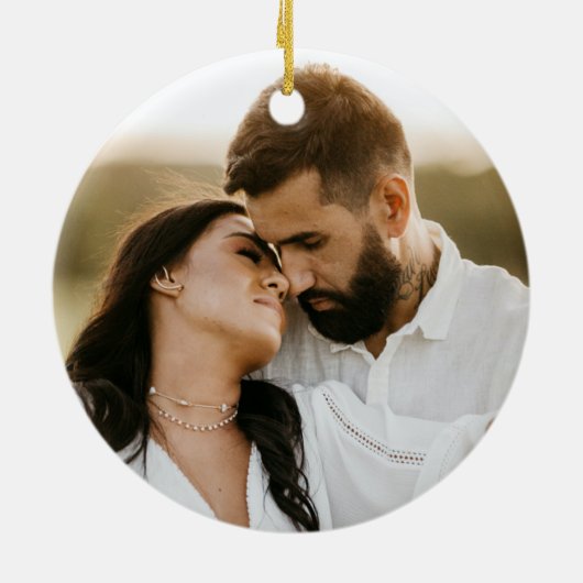 明るい結婚した赤の休日の写真 セラミックオーナメント (裏面)