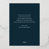 明るい結婚した青の金ゴールドスクリプト写真クリスマス 箔シーズンカード (裏面)