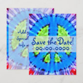 明るい絞り染めのピースサインの招待状 セーブザデート (正面/裏面)