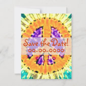 明るい絞り染めのピースサインの招待状 セーブザデート (正面)