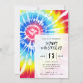 明るい絞り染め、任意の年齢のモダン誕生日 招待状 (正面)