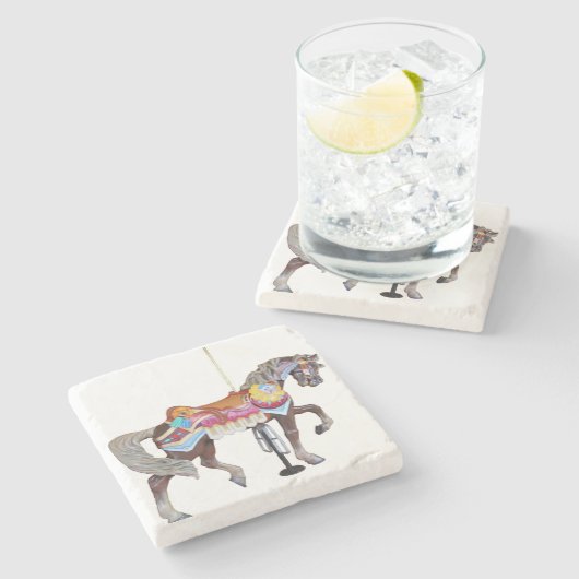 明るい絵を描回転木馬ホースとピエロ顔 ストーンコースター (横)