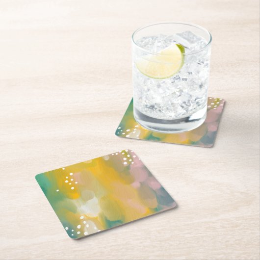 明るい絵を描抽象芸術。ブラシストロモダンーク スクエアペーパーコースター (インサイチュ)