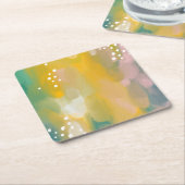 明るい絵を描抽象芸術。ブラシストロモダンーク スクエアペーパーコースター (アングル)