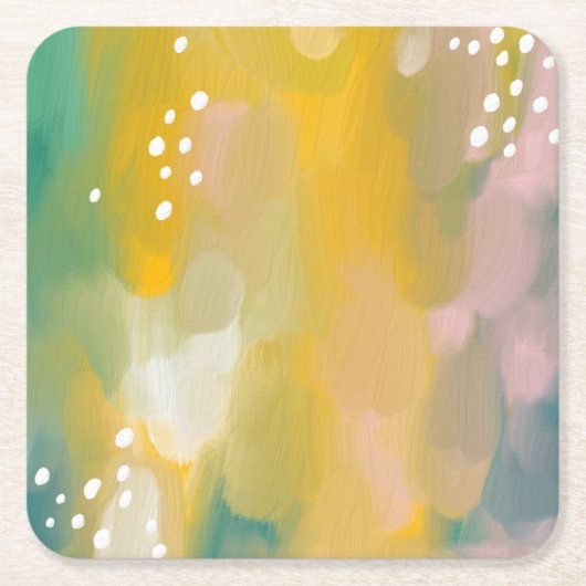 明るい絵を描抽象芸術。ブラシストロモダンーク スクエアペーパーコースター (正面)