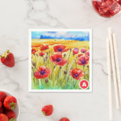 明るい緋色のケシの水色の畑 スタンダードカクテルナプキン (インサイチュ)