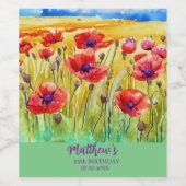 明るい緋色のケシの水色の畑 ワインラベル (シングルラベル)