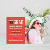 明るい緋色の赤と白卒業パーティー 招待状 (スタンド正面)