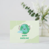 明るい緑とティール(緑がかった色)かわいいアースデイ ポストカード (スタンド正面)