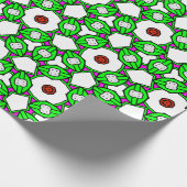 明るい緑とピンクの幾何学的な花のパターン ラッピングペーパー (角)