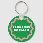 明るい緑とピンクの波状枠 キーホルダー (正面)