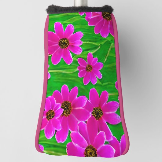 明るい緑とピンクの花柄 ゴルフヘッドカバー (回転90)