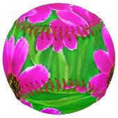 明るい緑とピンクの花柄 ソフトボール (裏面)