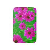 明るい緑とピンクの花柄 バスマット (正面縦)