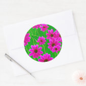 明るい緑とピンクの花柄 ラウンドシール (封筒)