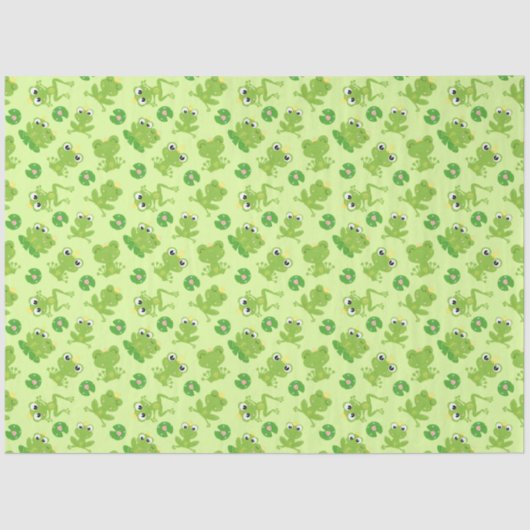 明るい緑に可愛いカエル柄 薄葉紙 (正面)