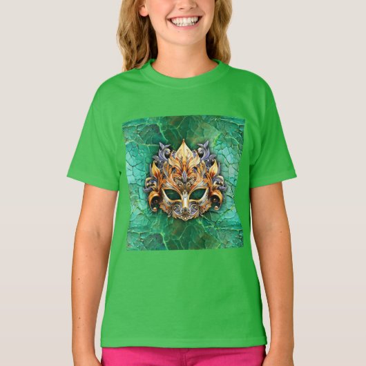 明るい緑に装飾されたヴェナチアンのマスク Tシャツ (正面)