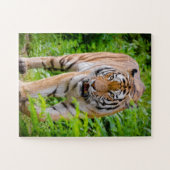 明るい緑のの間を歩く大人の葉虎 ジグソーパズル (横)