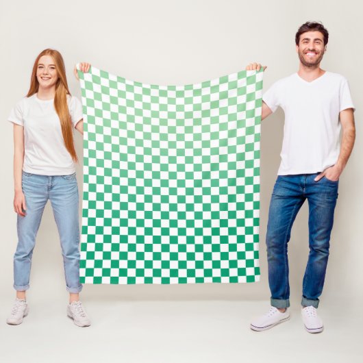 明るい緑のグラデーションパター市松模様にン フリースブランケット (インサイチュ)