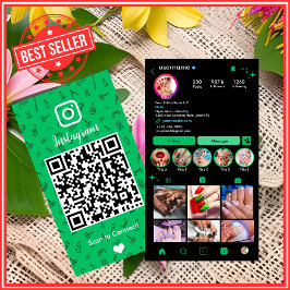 明るい緑のネイルサロンInstagramQR 名刺