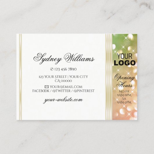 明るい緑のピンクのグリッター白と金ゴールドのロゴ 名刺 (裏面)