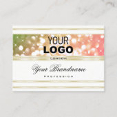 明るい緑のピンクのグリッター白と金ゴールドのロゴ 名刺 (正面)