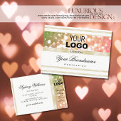 明るい緑のピンクのグリッター白と金ゴールドのロゴ 名刺