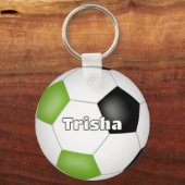 明るい緑のブラックサッカーをテーマにした名前をカスタムする キーホルダー (裏面)