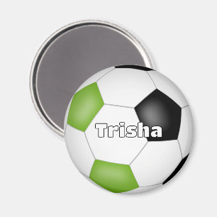 明るい緑のブラックサッカーをテーマにした名前をカスタムする マグネット